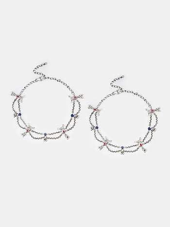 Abla Bharat Style Anklets in Oxidised 925 Silver