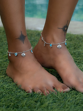 No Nazar Evil Eye Anklets in 925 Silver