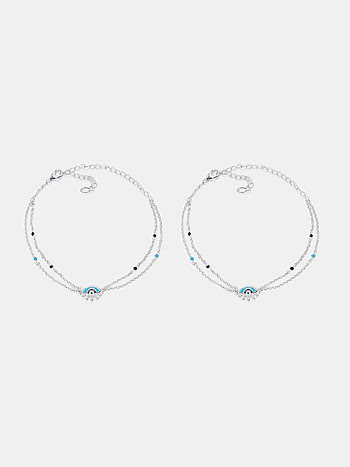 No Bad Vibes Evil Eye Anklets in 925 Silver