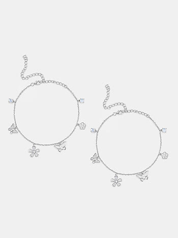 Iris Flower and Butterfly 925 Silver Anklets