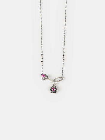 Oxidised Rise Above Bias Black Bead Necklace in 925 Silver