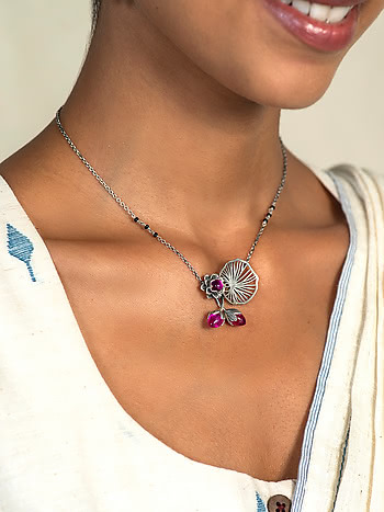 Oxidised Rise Above Apathy Black Bead Necklace in 925 Silver