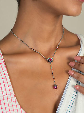 Black Bead Necklace In 925 Silver 