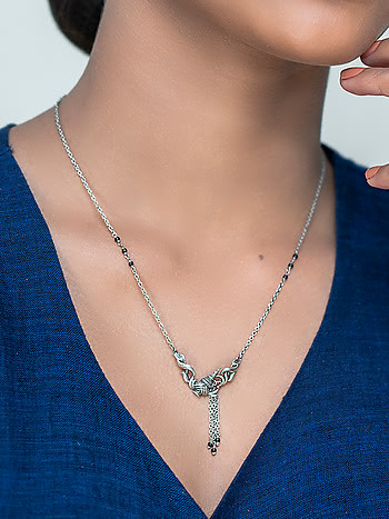 Buy Kumkum Black Beads Necklace In 925 