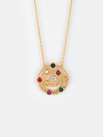 Being My Own Navratna Orbit Necklace in Gold Plated 925 Silver