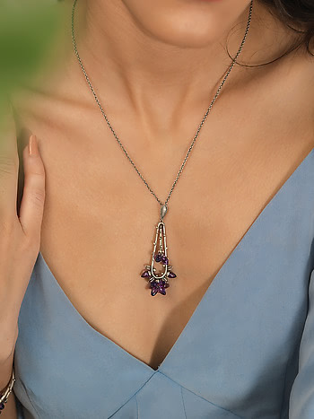 Oxidised Rebutia Bloom Necklace in 925 Silver