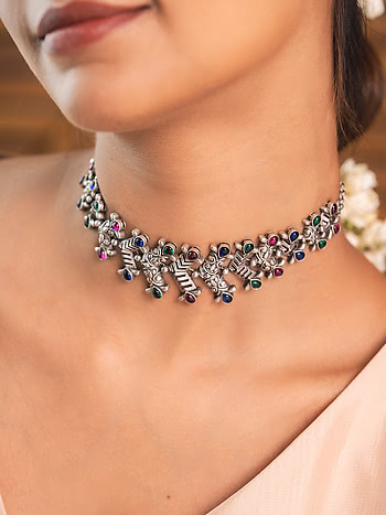 Feeling Hmeltha Oxidised Choker in 925 Silver