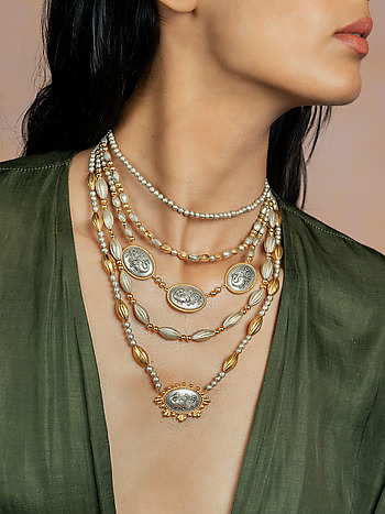 Gold tone Lakshmi coin pink stone Kerala style necklace set dj-42430 –  dreamjwell