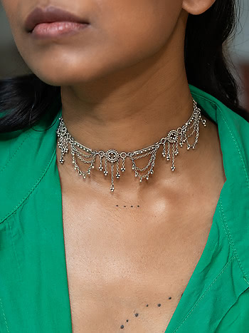 Buy Excitement Choker In Oxidised 925 Silver from Shaya by