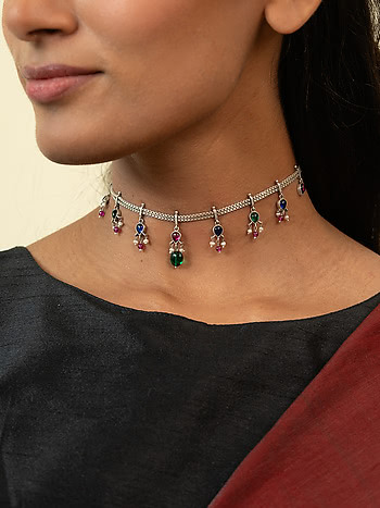 Oxidized silver choker necklace - D3 – Simpliful Jewelry