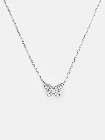 Fluttering Wings Butterfly Necklace in Rhodium Plated 925 Silver