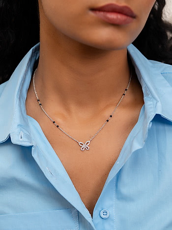 Fly on Butterfly Mangalsutra Necklace in 925 Silver