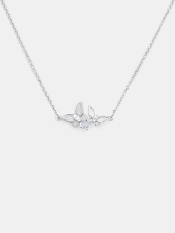 Aponi Butterfly and Flower 925 Silver Necklace