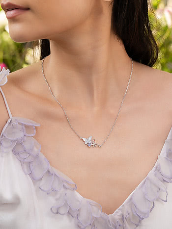 Aponi Butterfly and Flower 925 Silver Necklace
