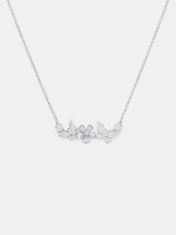 Lily Flower and Butterfly 925 Silver Necklace