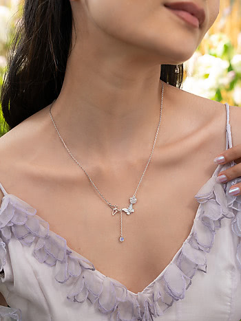 Vanessa Butterfly and Flower 925 Silver Necklace