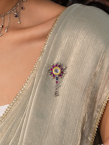 Abla Bharat Style Brooch in Oxidised 925 Silver