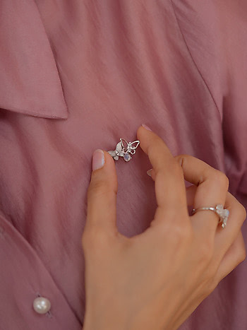 Willow Flower and Butterfly 925 Silver Brooch