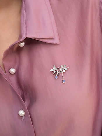Zaynab Butterfly and Flower 925 Silver Brooch
