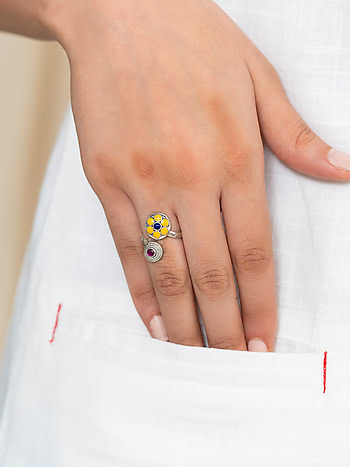 Phulwadi Work Ring in Oxidised 925 Silver