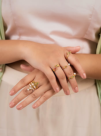 Silver Ring For Women's | Green Stone Flower Rose-gold Coloured Ring |