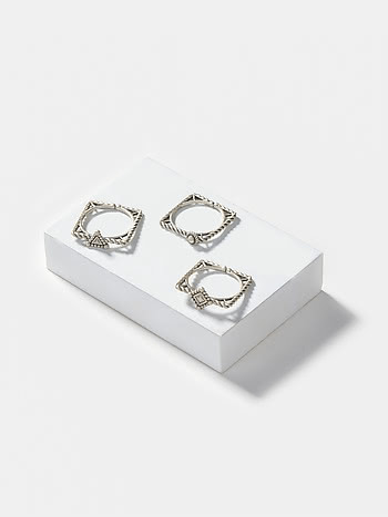 Curiosity Stackable Rings in Oxidised 925 Silver (Set of 3)