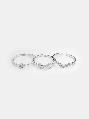 Infinite Laughter Stackable Rings in Rhodium Plated 925 Silver (Set of 3)