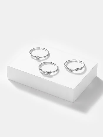 Infinite Laughter Stackable Rings in Rhodium Plated 925 Silver (Set of 3)