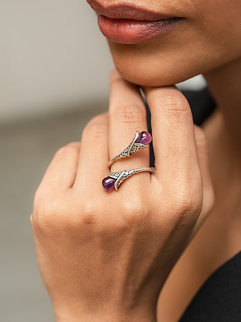 Oxidised Vestita Bloom Ring in 925 Silver