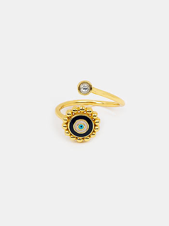 Urja Evil Eye Front Open Ring in Gold Plated 925 Silver