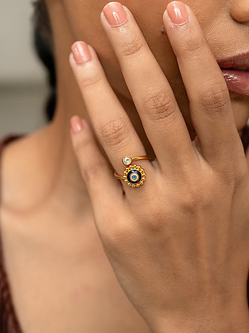 Urja Evil Eye Front Open Ring in Gold Plated 925 Silver