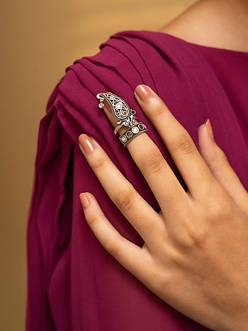 Gup Shup Nail Ring in 925 Oxidised Silver