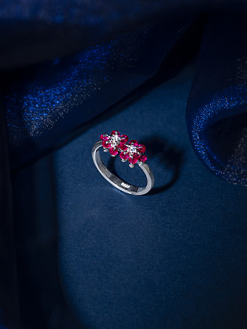 Pink Poppy 925 Silver Ring