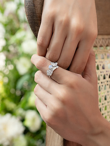 Mariposa Butterfly and Flower 925 Silver Ring