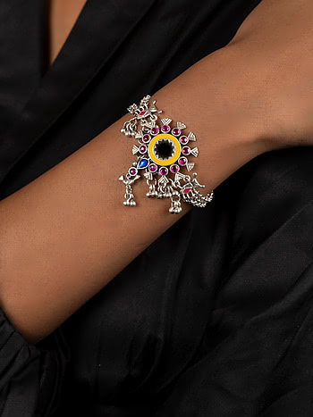 Abla Bharat Style Bracelet in Oxidised 925 Silver