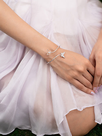 Aponi Butterfly and Flower 925 Silver Bracelet