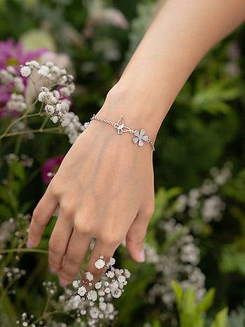 Vanessa Butterfly and Flower 925 Silver Bracelet