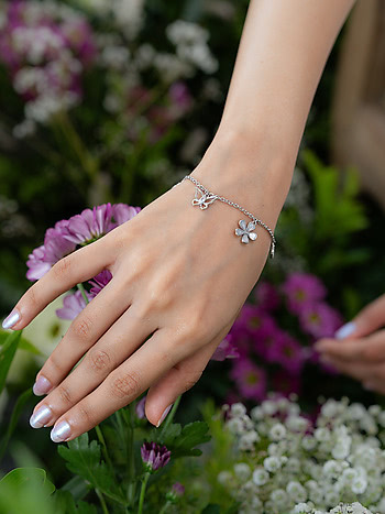 Iris Flower and Butterfly 925 Silver Bracelet