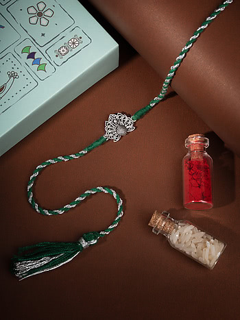 Pichwai Peacock 925 Silver Rakhi