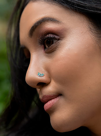 oxidised nose pin with piercing