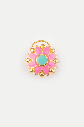 Genda Phool Nose Pin in Gold Plated Brass