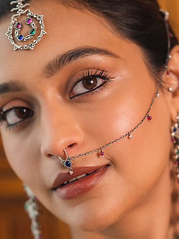 Buy Priyaasi Sheer By Oxidised Silver Filigree Floral Septum Nose Ring  Online