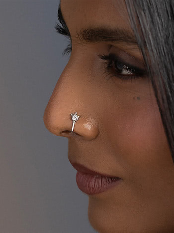Amber Nose Pin in 925 Silver