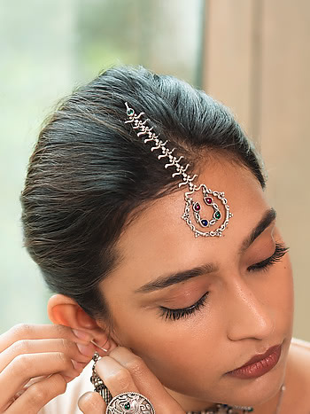 Feeling Manoharam Oxidised Maang Teeka in 925 Silver