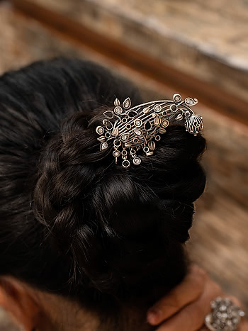 Chham Chham Hair Pin in 925 Oxidised Silver