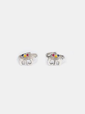 Hathi Motif Toe Rings in Oxidised 925 Silver