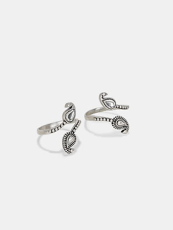 Dhol Nagare Toe Ring in 925 Oxidised Silver