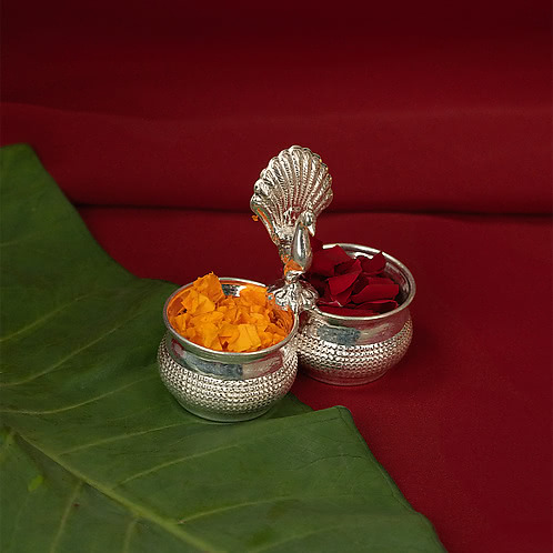 Mayur Haldi Kumkum Stand Crafted in 925 Silver