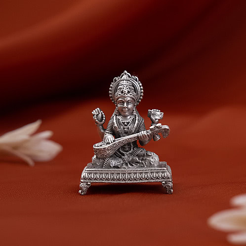 Sharda Saraswati Idol Crafted in 925 Silver
