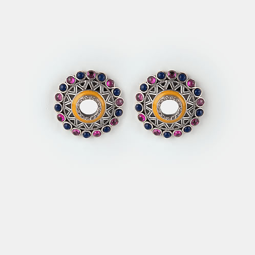 Ankhadiyo Vakadiyo Pattern Studs in Oxidised 925 Silver